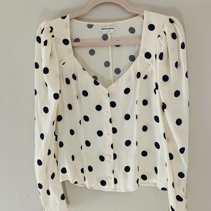 Reformation black and off white polka dot blouse. Size small.